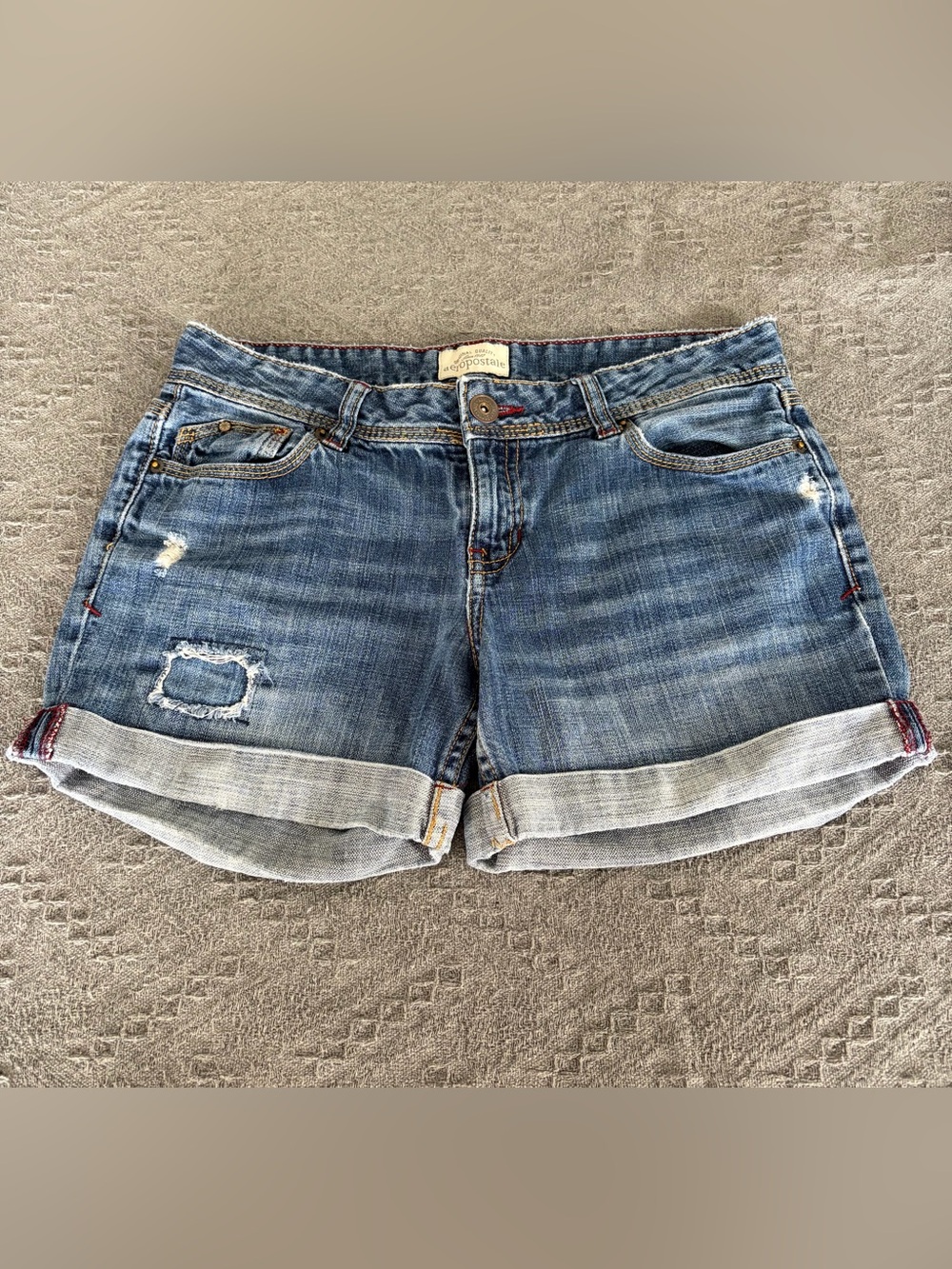 Aeropostale Distressed Blue Denim Roll-Cuff Shorts